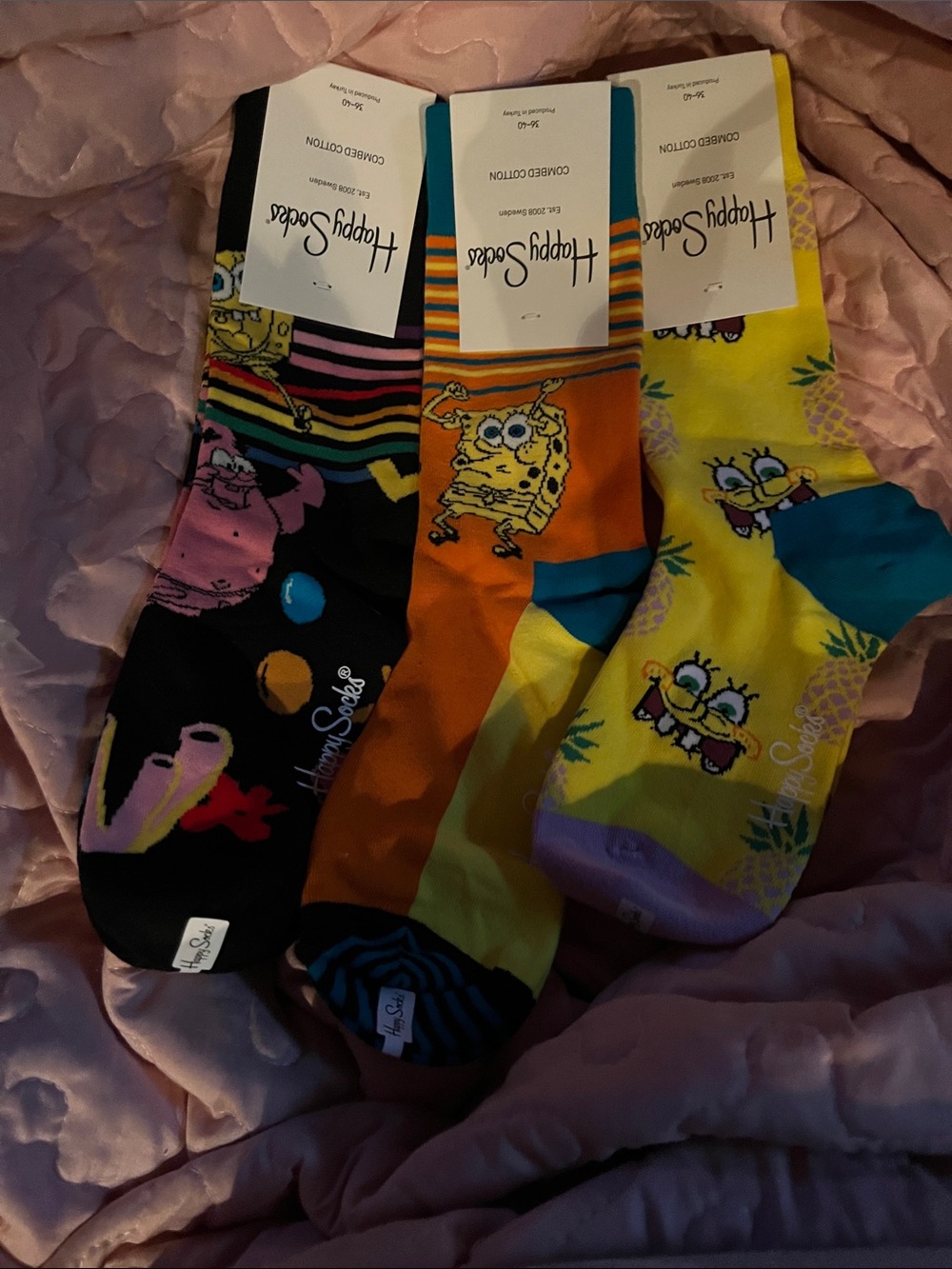 Happy Socks SpongeBob Character Crew Socks - Black, Orange, Yellow